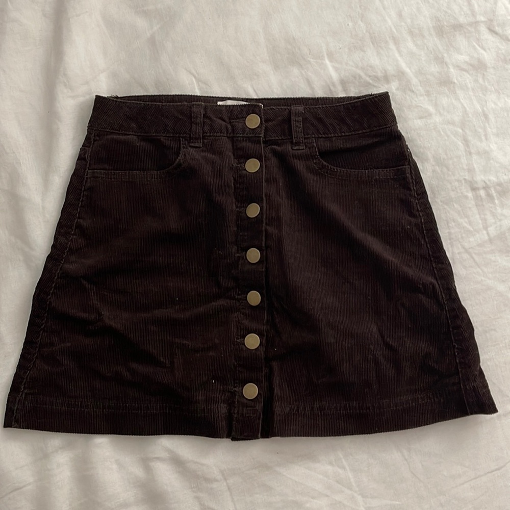 Brown Corduroy Button Skirt